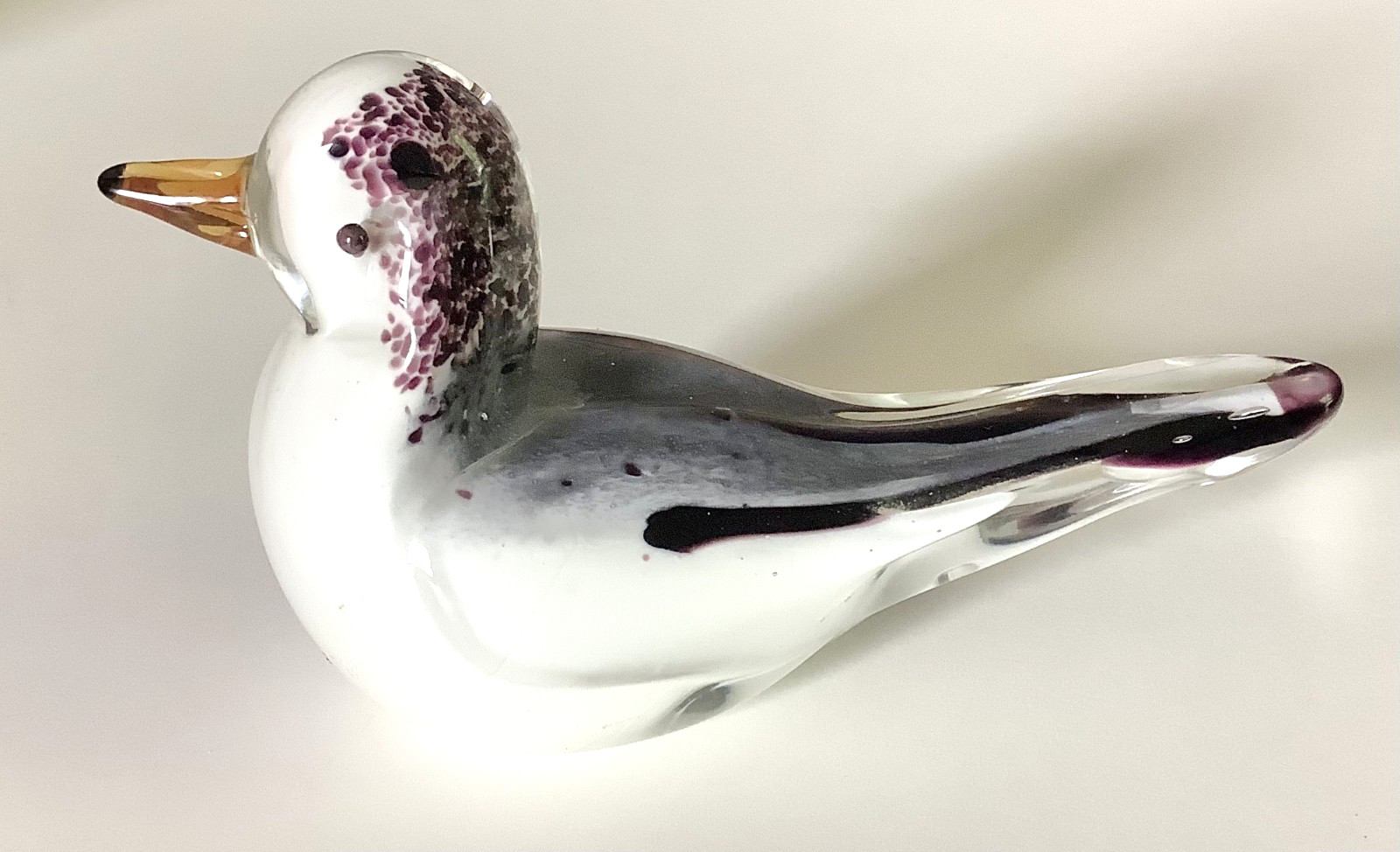 Seagull Hand Blown Glass Paperwight Sculpture Large 7 x 4.25 in Solid & Heavy