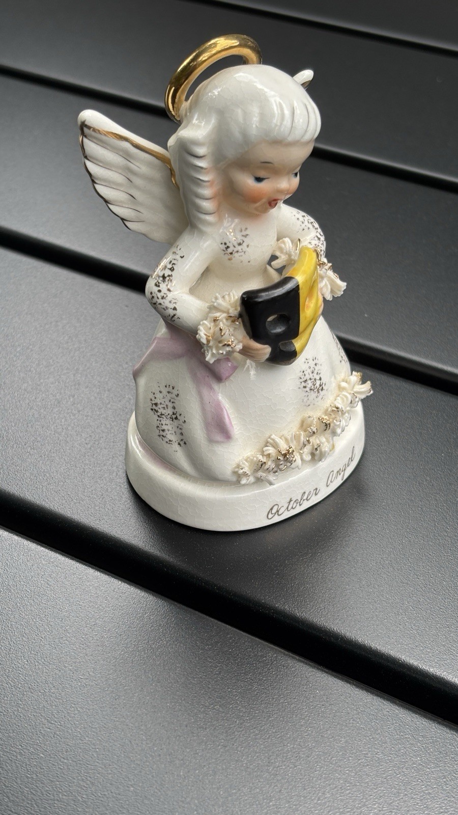 Vintage 50s NAPCO Japan Porcelain OCTOBER Birthday ANGEL MASK 4 1/4″h Figurine