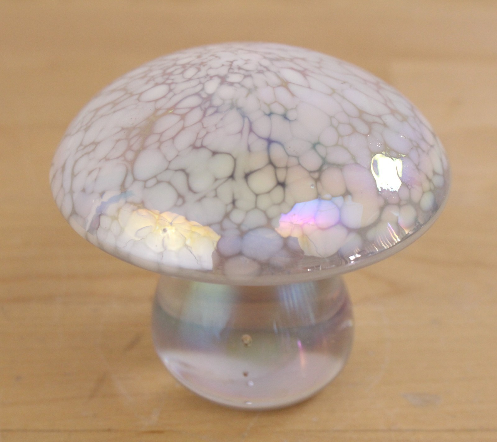 Vtg Glass Iridescent Mushroom By George Good Studio White Clear