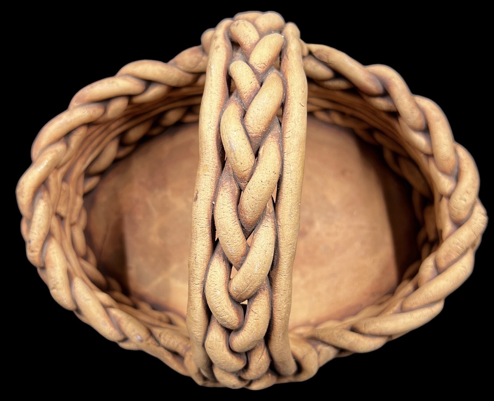 Rare Art Pottery Woven Basket Chunky Terracotta Signed Diane Love 8”