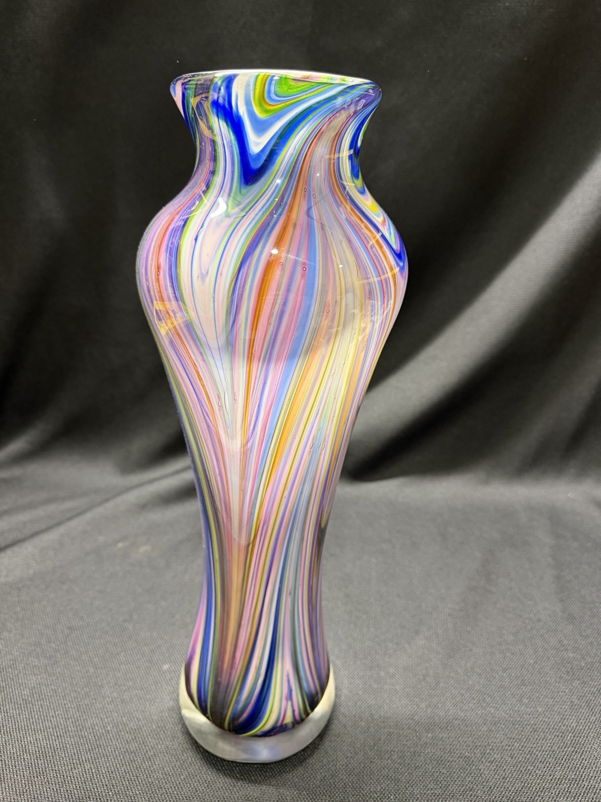 Mid-Century Peacock Feather Striped Cased Glass 16″ 8Lbs Vase