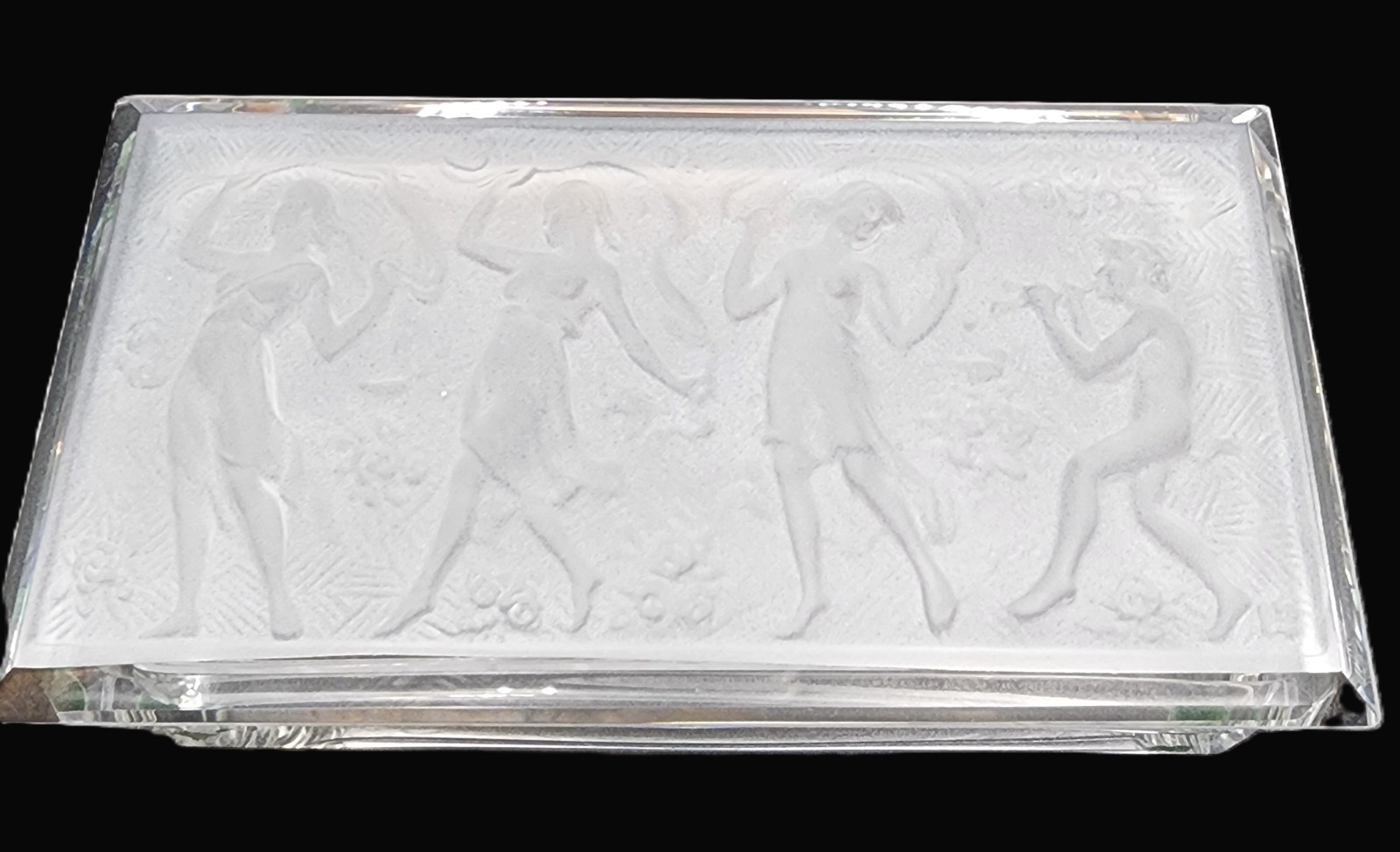 1950’S CZECH ART DECO FROSTED ART GLASS NYMPH LEAD CRYSTAL LIDDED BOX