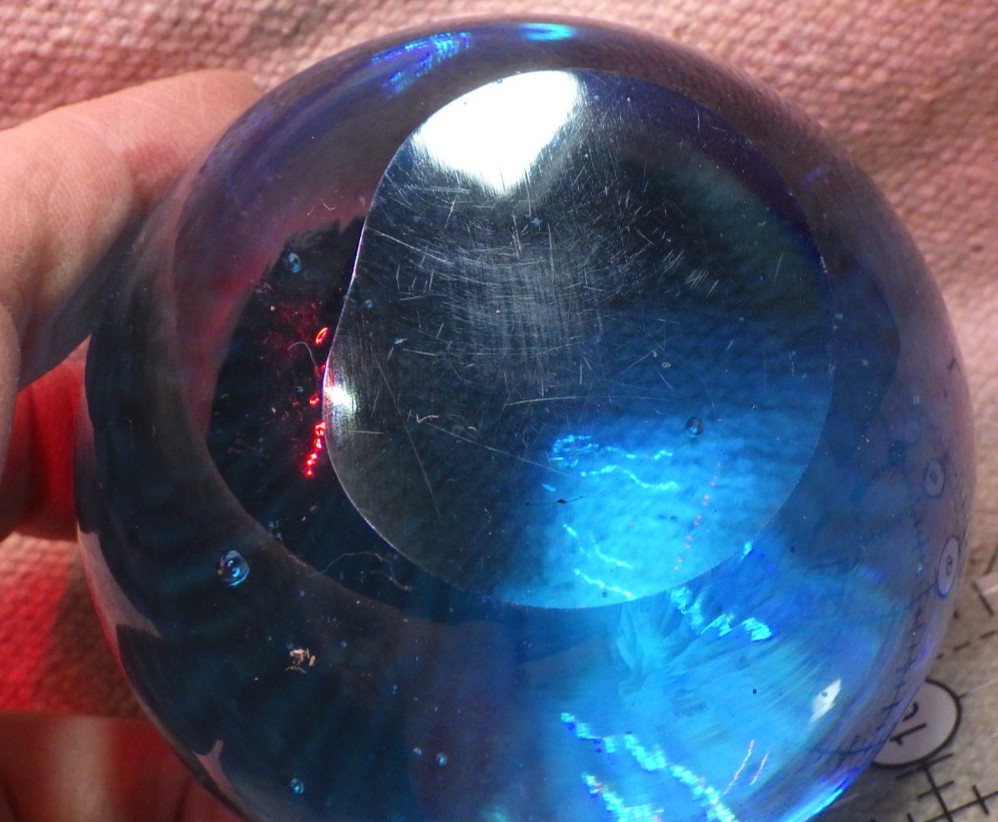 vintage blue blown glass paperweight bubbles ripple top gorgeous 2 7/8TX3 1/8W