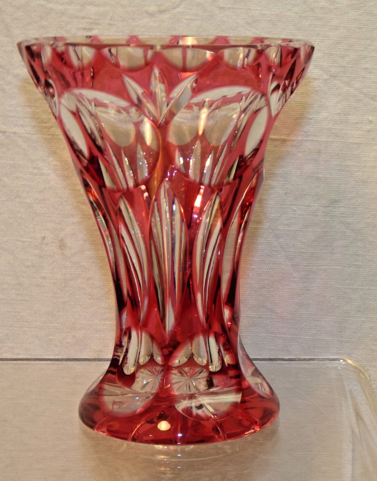 Nachtmann Bleikristall BAMBERG Cranberry Red to Clear Glass Vase Germany Crystal