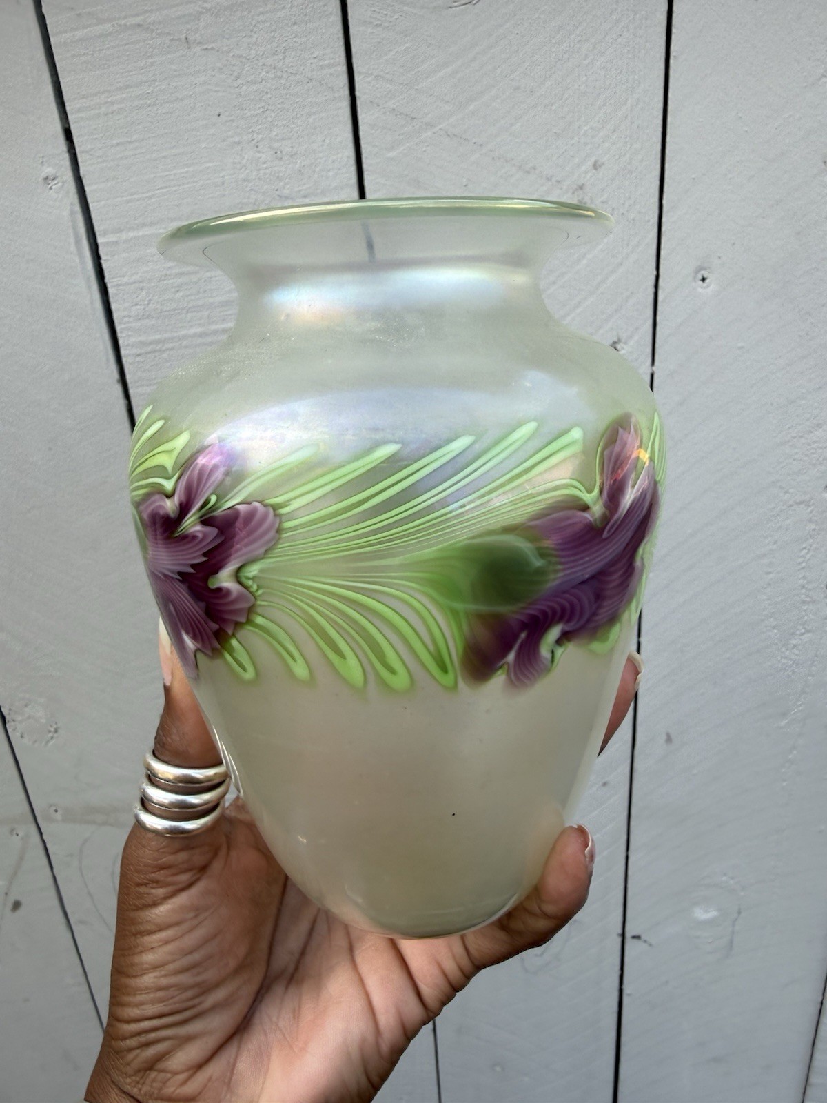 ORIENT & FLUME VINTAGE IRIS FLOWER VASE SIGNED SHAW