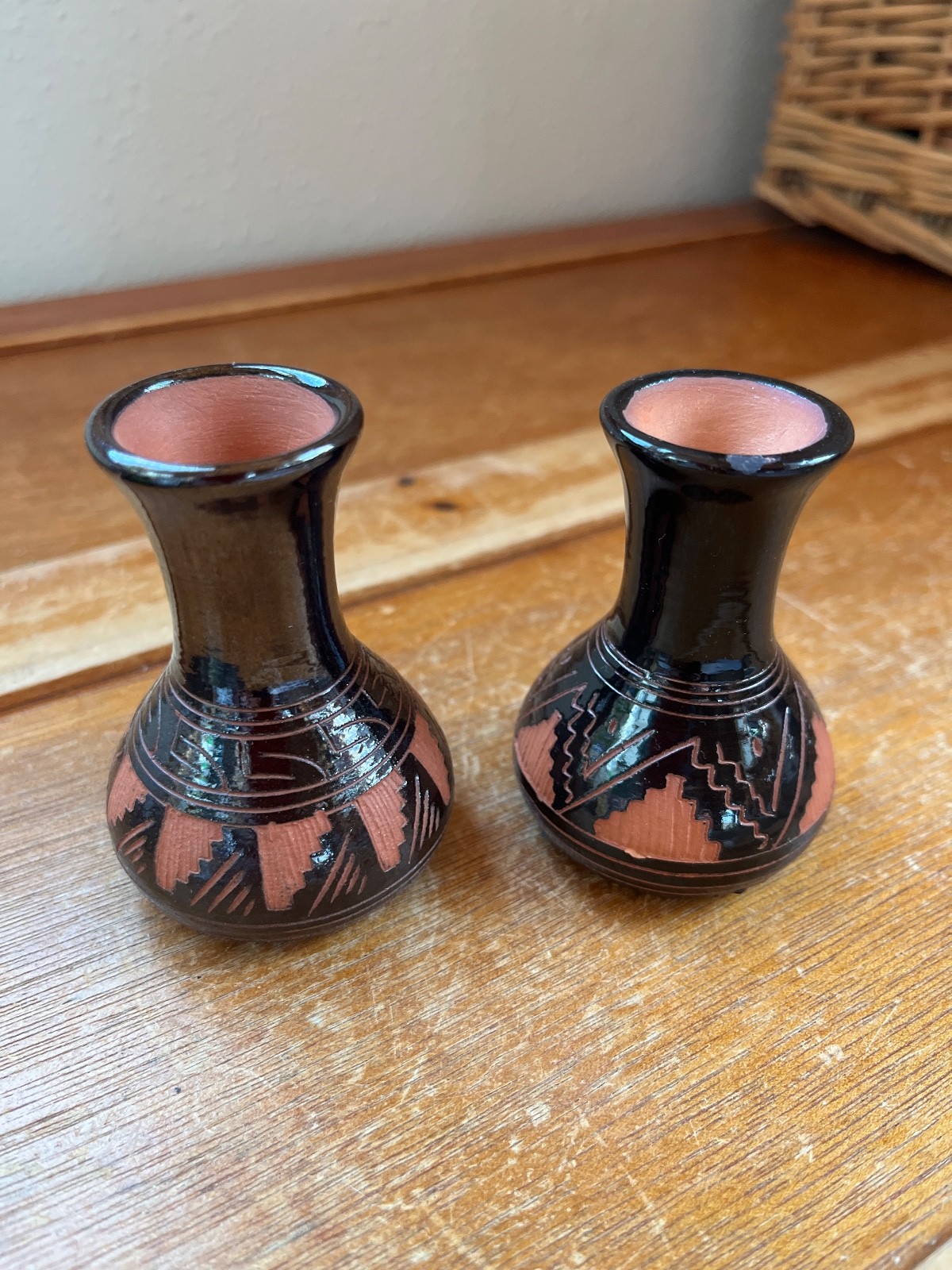 Vintage Lot of Small Artist Navajo Signed Black w Incised Geometric Southwest