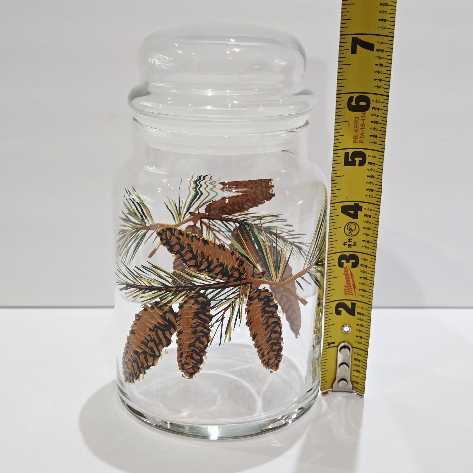 Apothecary Libbey Pine Cone Glass Canister Storage Jar & Lid Pinecones 7″ Vtg