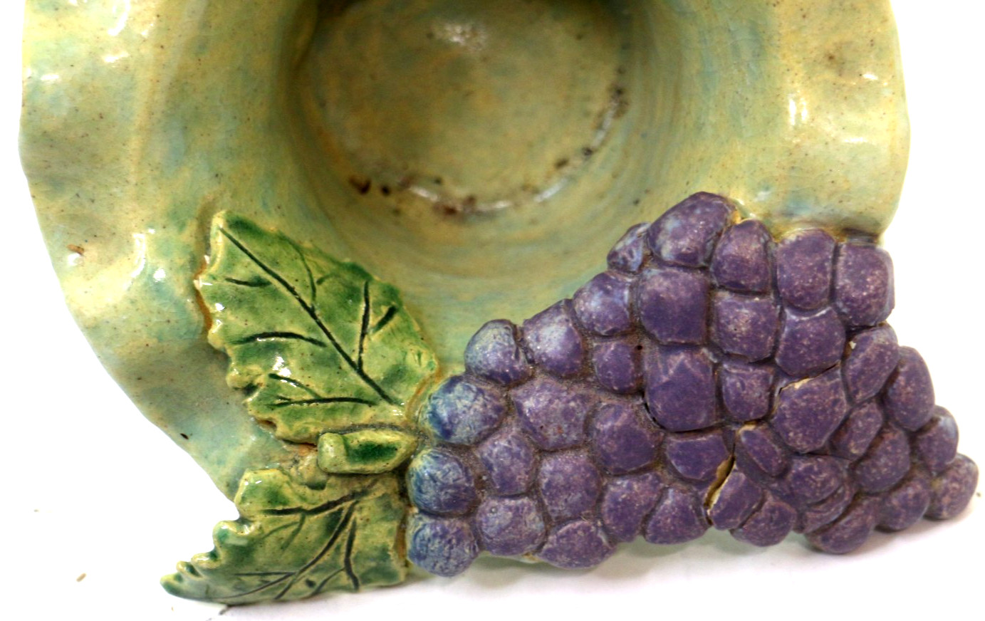 Artistic Studio Art Pottery Stoneware Grape and Leaf Form Bowl Signed Laura
