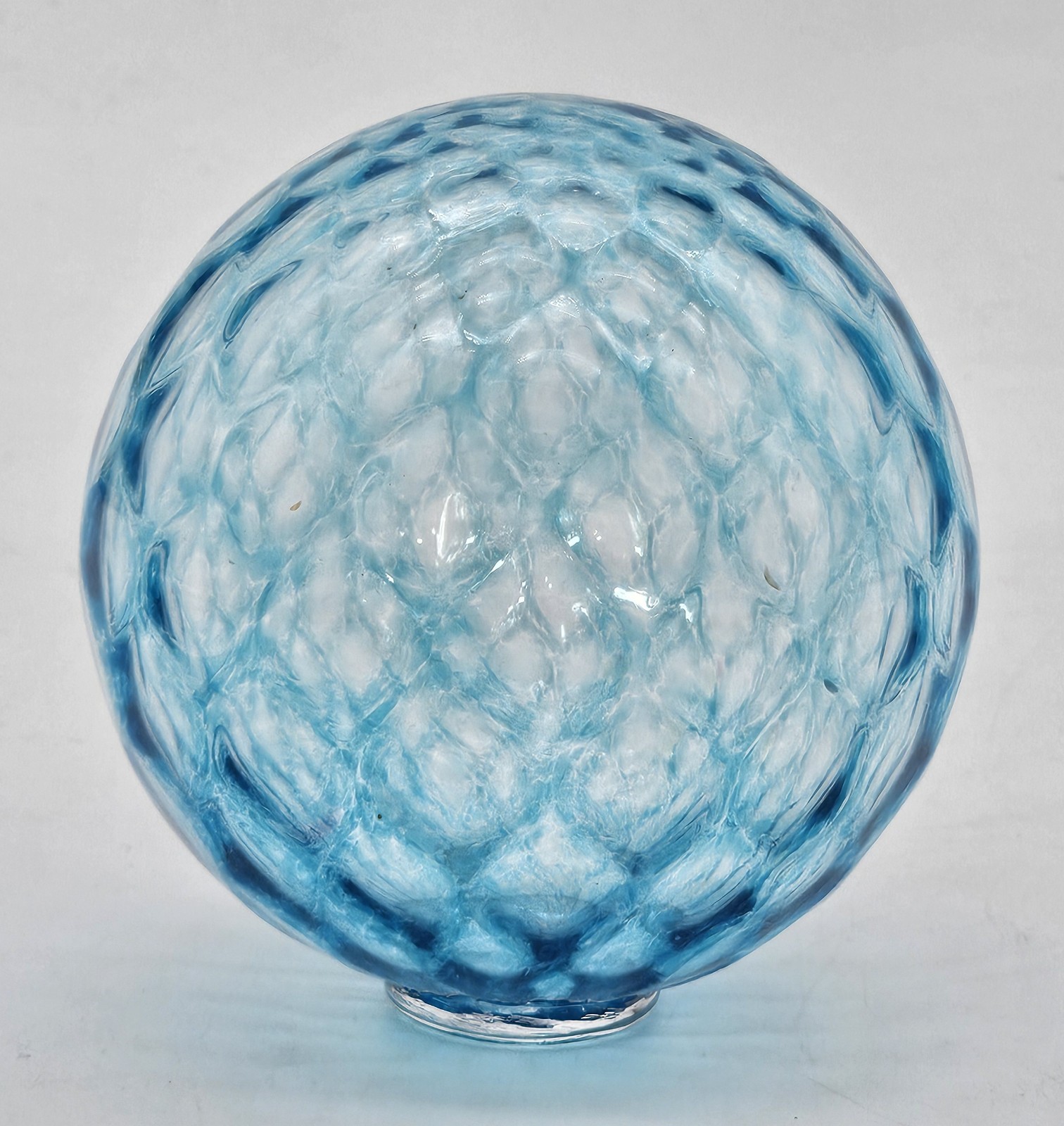 Teal Optic Illusion Style Hand Blown Glass Float Orb Globe Gazing Ball 4.25”
