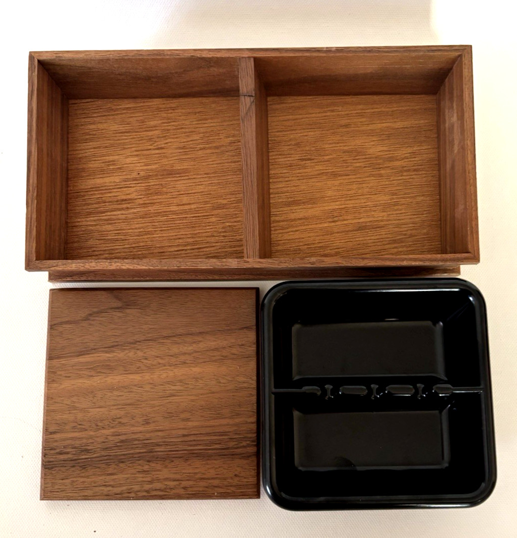 TANDY LEATHER WALNUT SAFETY SMOKER DOUBLE UNIT ASHTRAY ORIGINAL BOX USA R3-9