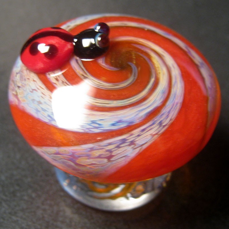 Boomwire Glass Mushroom Ladybug mini paperweight lampwork art figurine handmade