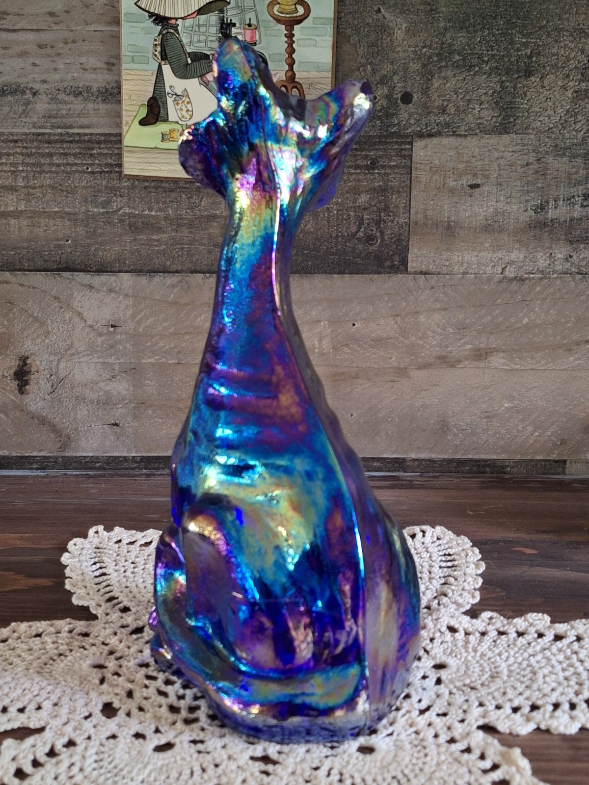 Fenton Alley Cat 11 inch Iridescent Carnival Cobalt Blue 2026 Mosser