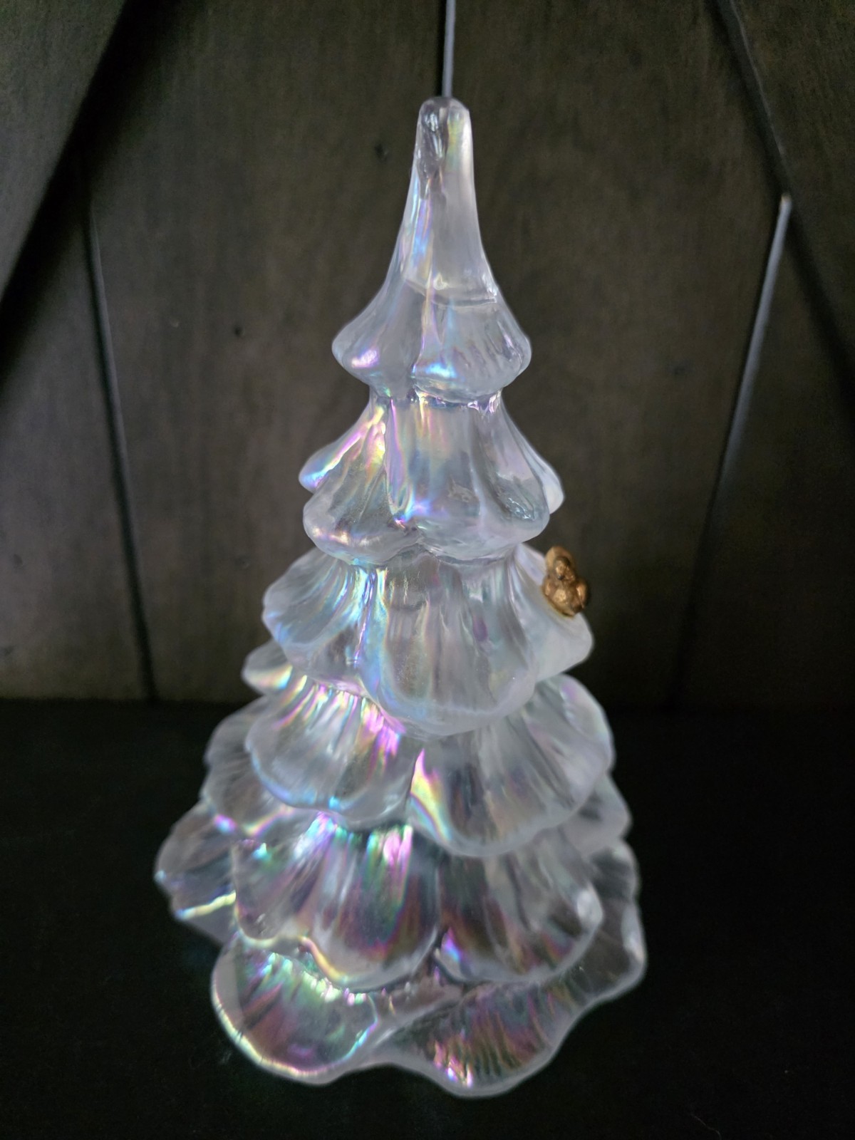 Fenton Christmas Tree White Iridescent with Gold Bird Vintage Has Sticker