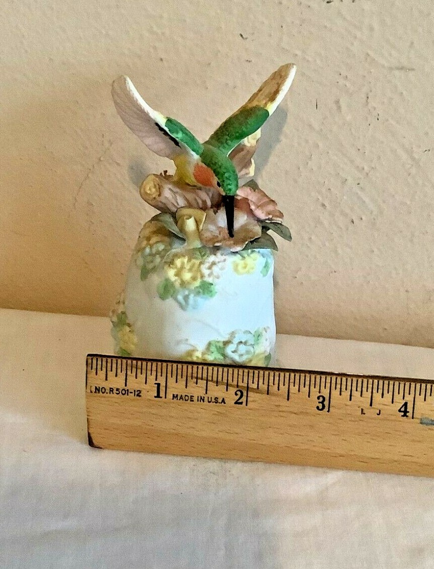 Ceramic/Porcelain Multi Color Humming Bird Perched/Feeding/Nectar Hand Bell