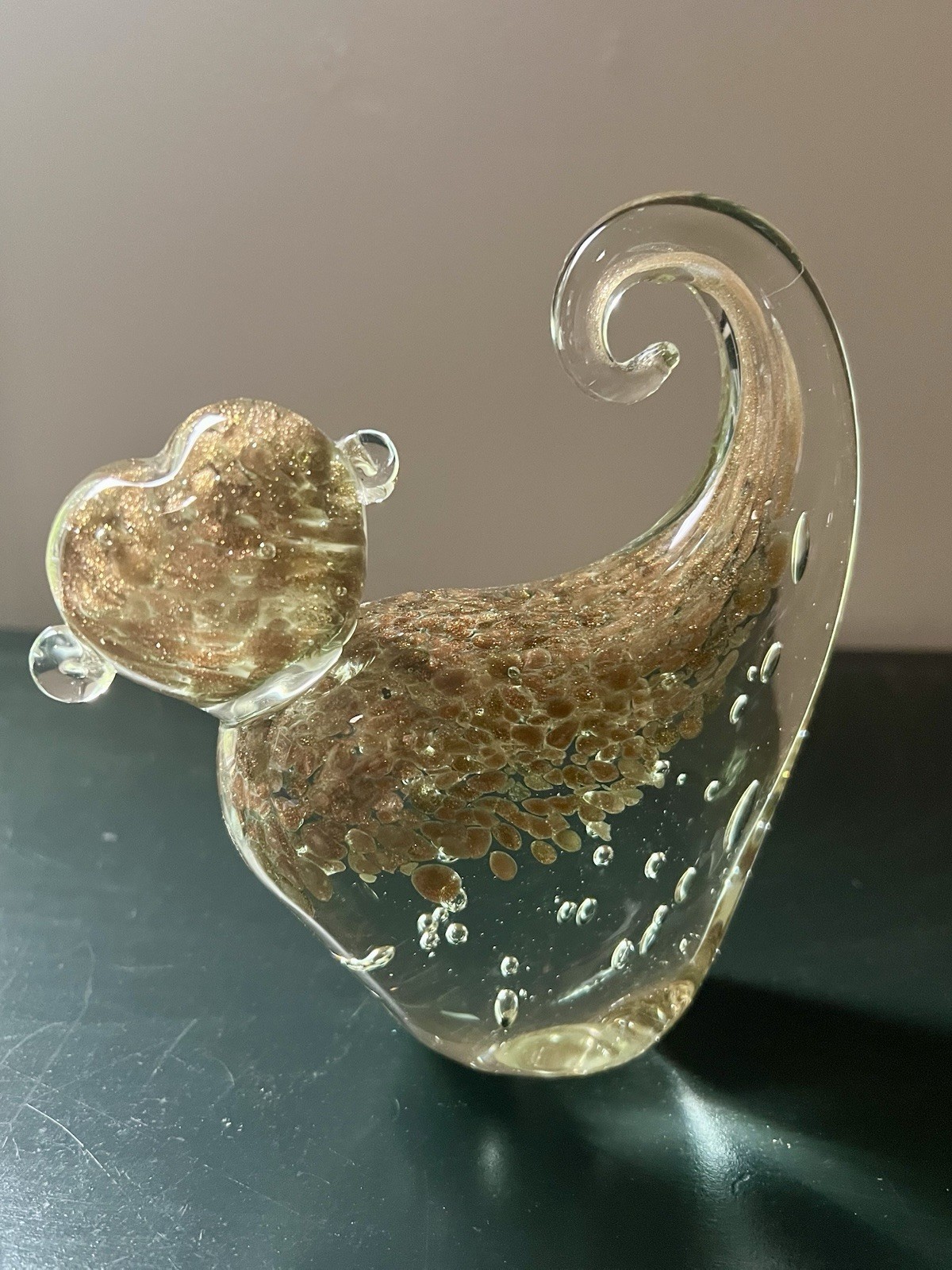 Vintage Murano Hand blown Art Glass Monkey Paperweight Gold Controlled Bubbles