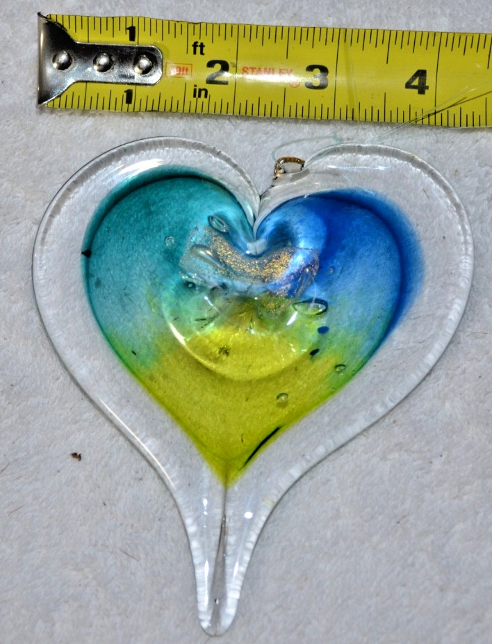 Luke Adams Studio Art Glass Heart Shaped Pendant or Ornament