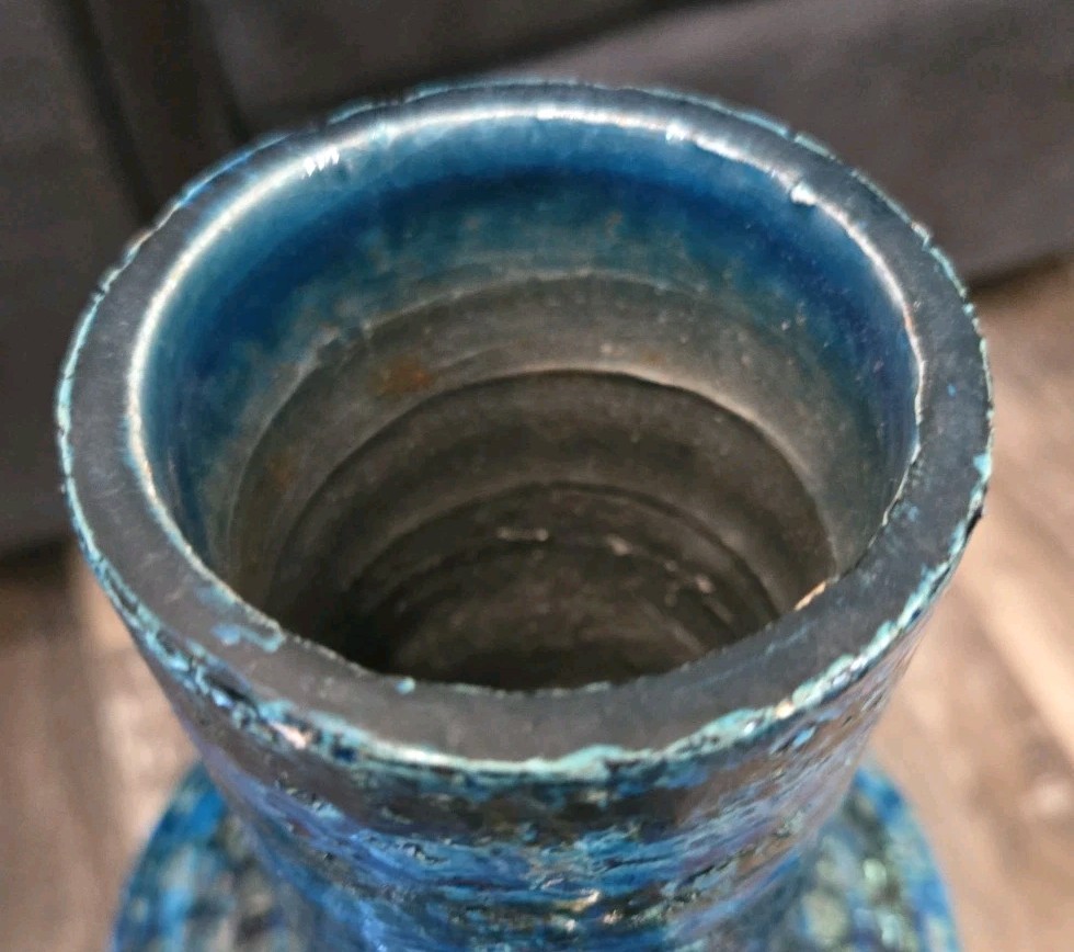Huge RAYMOR BITOSSI ALDO LONDI Italy Rimini Blue Pottery Vase Cylinder 17″ Tall
