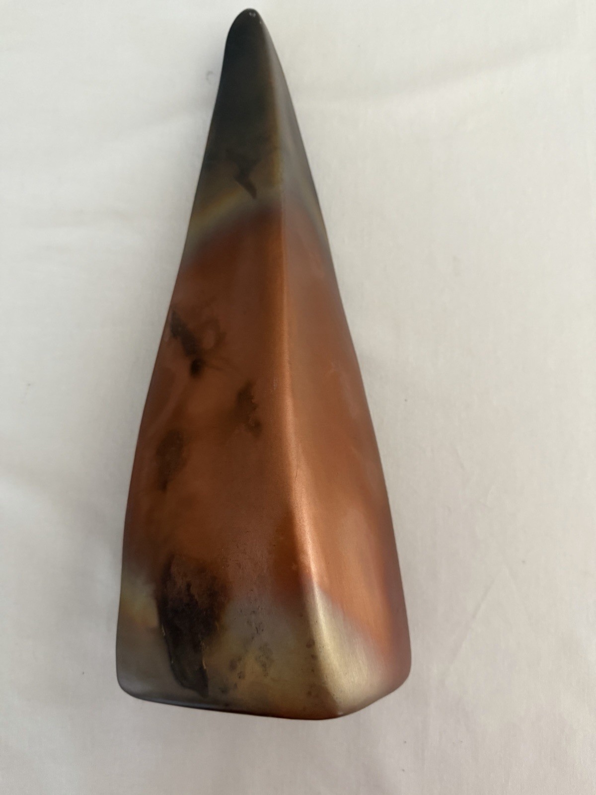 Huge 15″ Signed COLON Raku Art Pottery Wall Pocket Obelisk Copper Luster