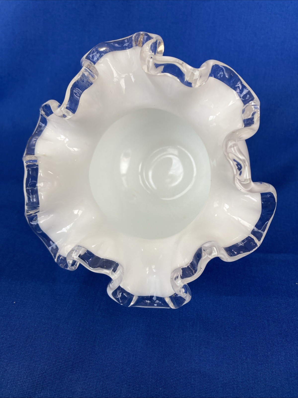 Fenton Silver Crest Ruffled Edge Vase Milk Glass Rose Bowl Vintage