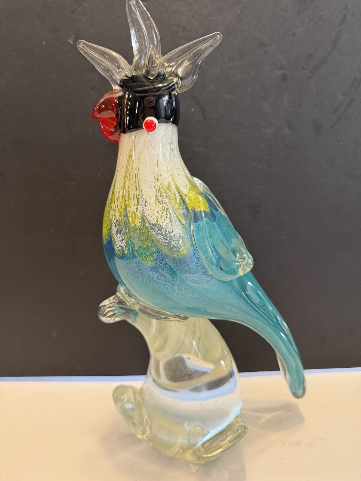 MURANO STYLE ART GLASS Large Multi-color Thick Heavy Glass Parrot EXCELLENT