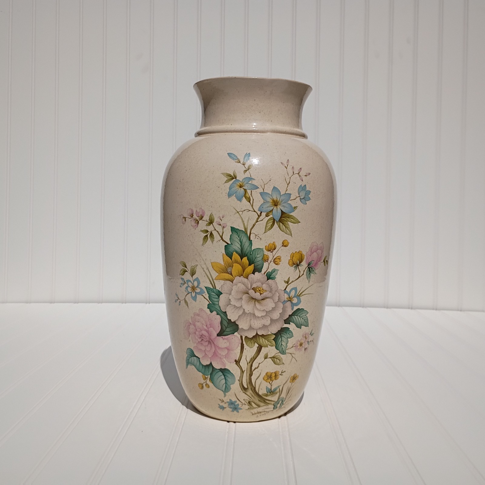 Vintage Ceramic Floral Vase D Hague Victorian Style Hand Painted Flowers Pottery
