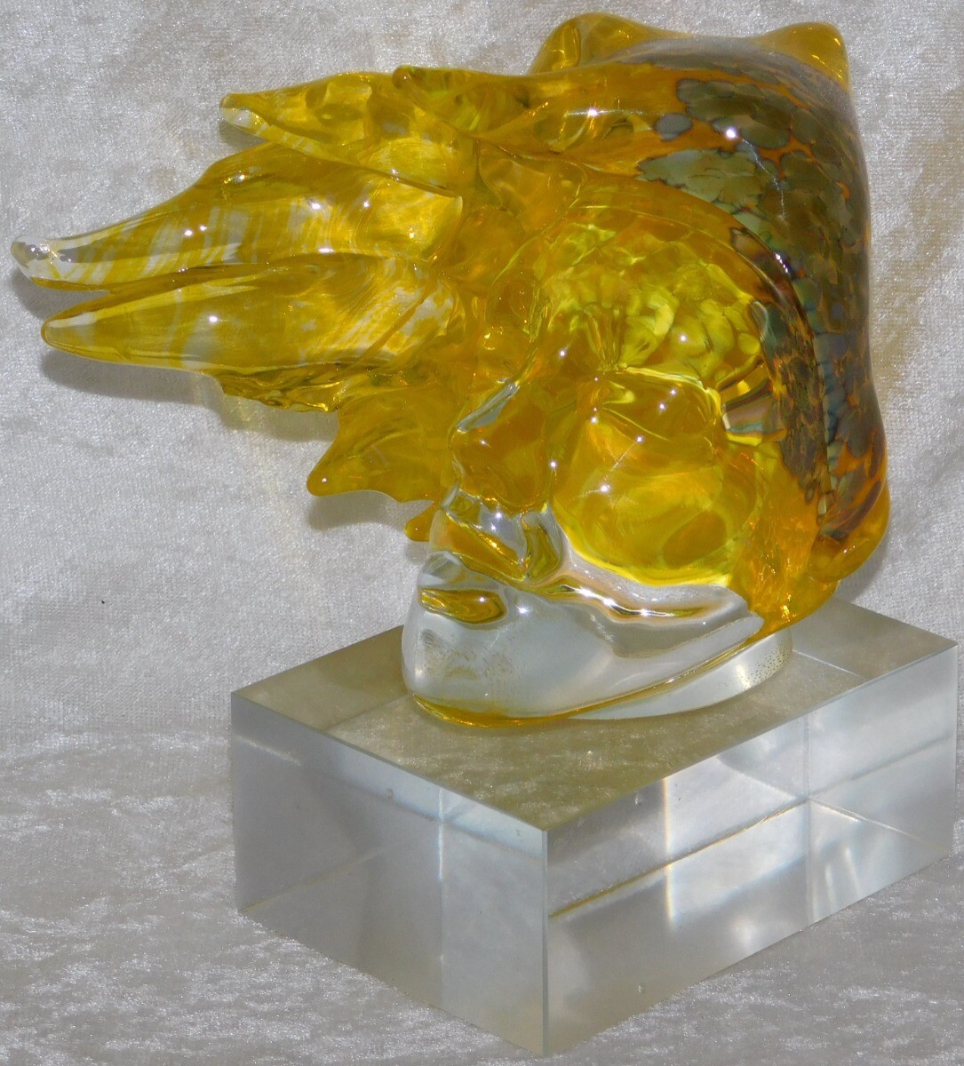 Modern Art Glass Sculpture Blown Blonde Hair Bust Henryk Rysz Poland Papeweight