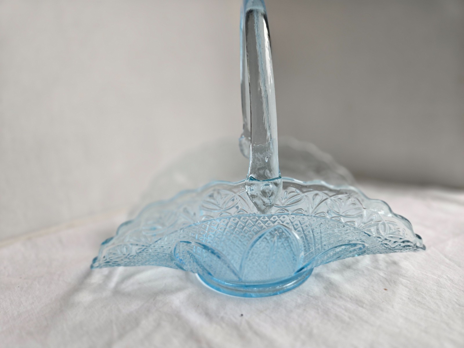 Princess House, Blue Glass Basket, Flower Basket 8 Inch Tall # I