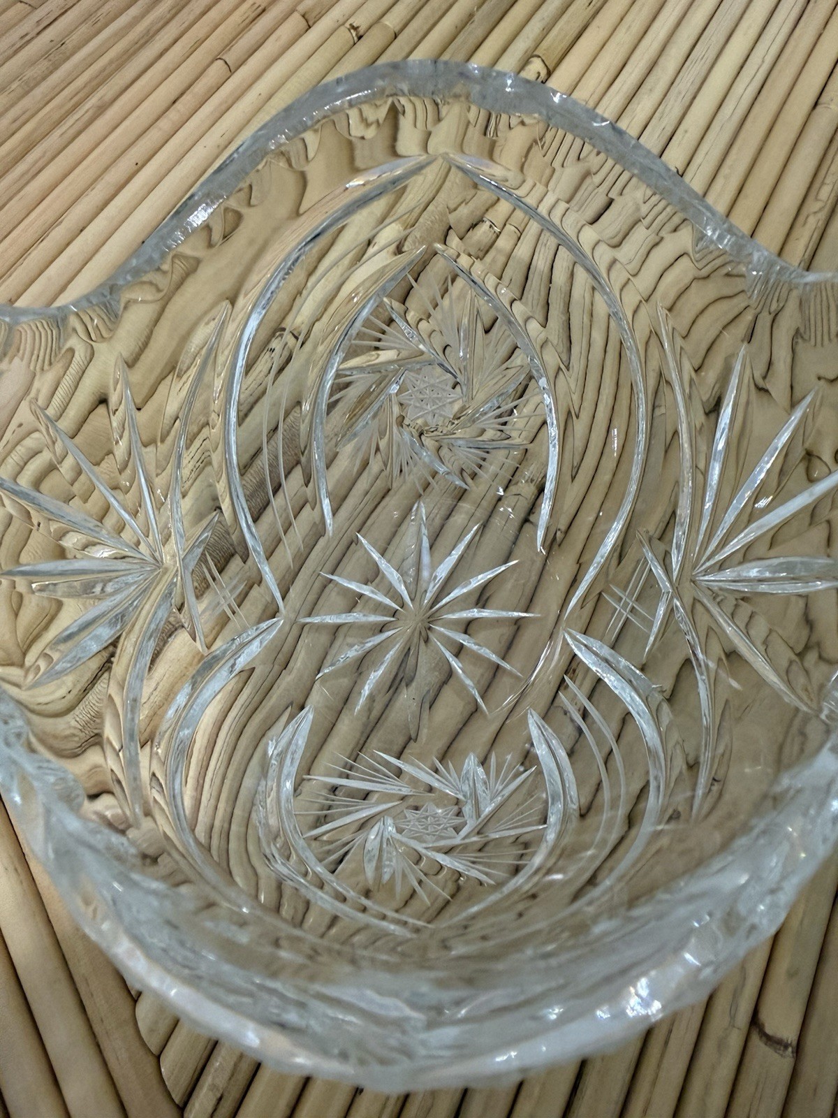 Clear Glass Basket Geometric Glass Cut Design & Decorative Handle