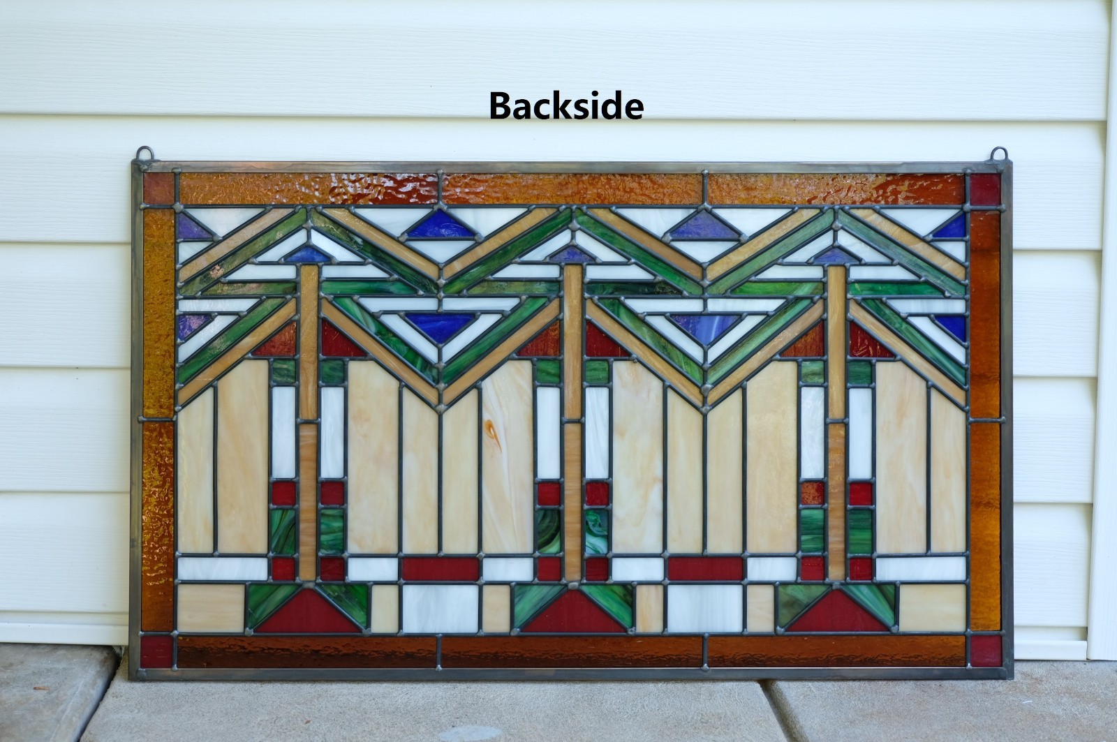 Handcrafted stained glass window panel Mission style panel, 34.5″W x 20.5″H