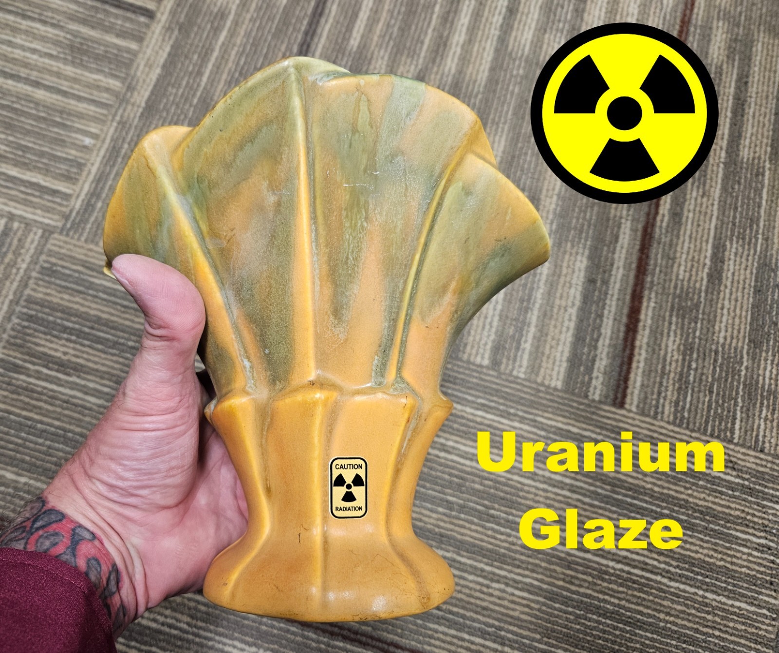 Spicy 13,000 CPM, Vintage Uranium Glazed Fan Vase, Comes with Radioactive Decals