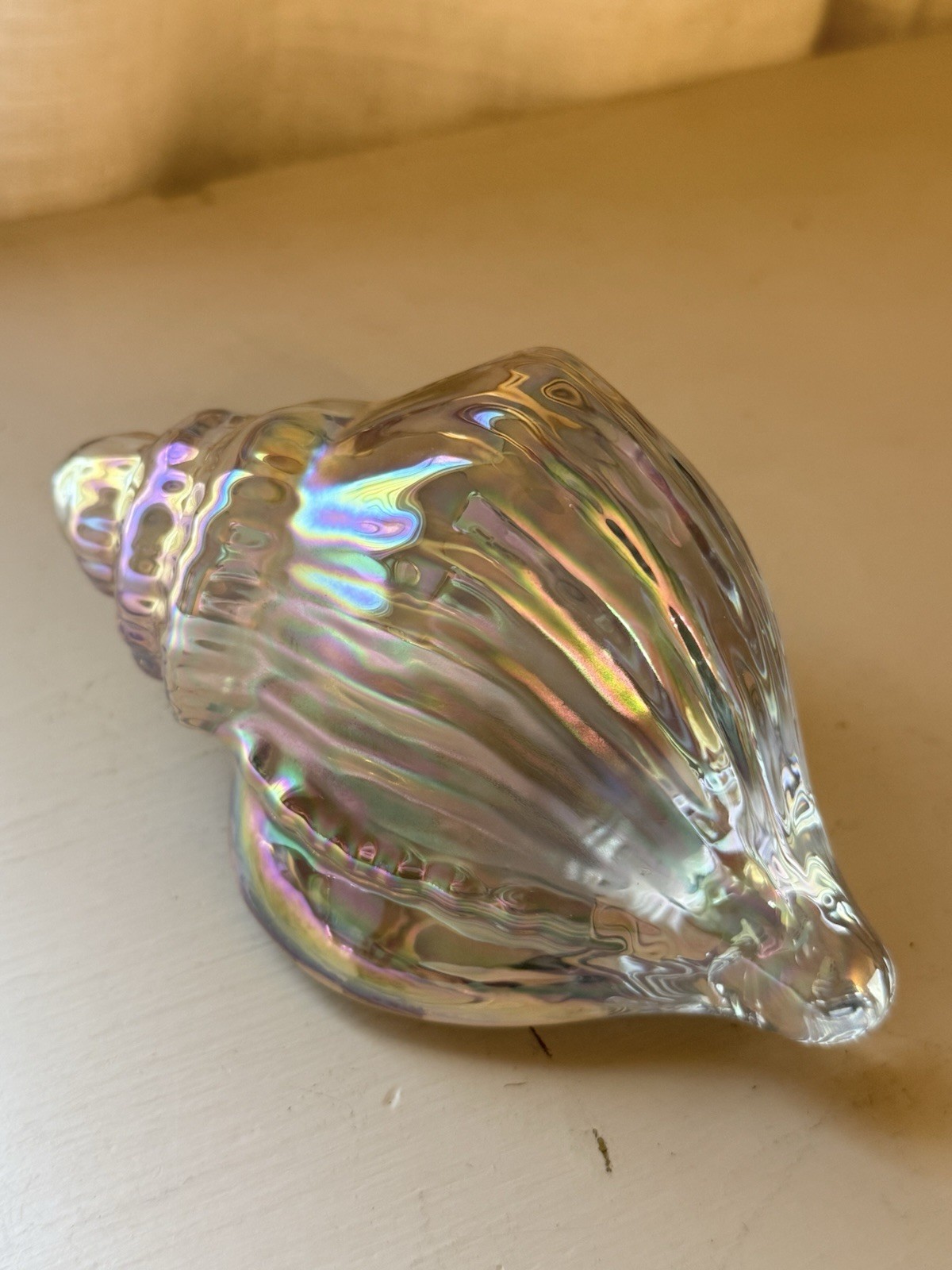 Vintage Silvestri Iridescent Art Glass Conch Shell Paperweight Blown Seashell