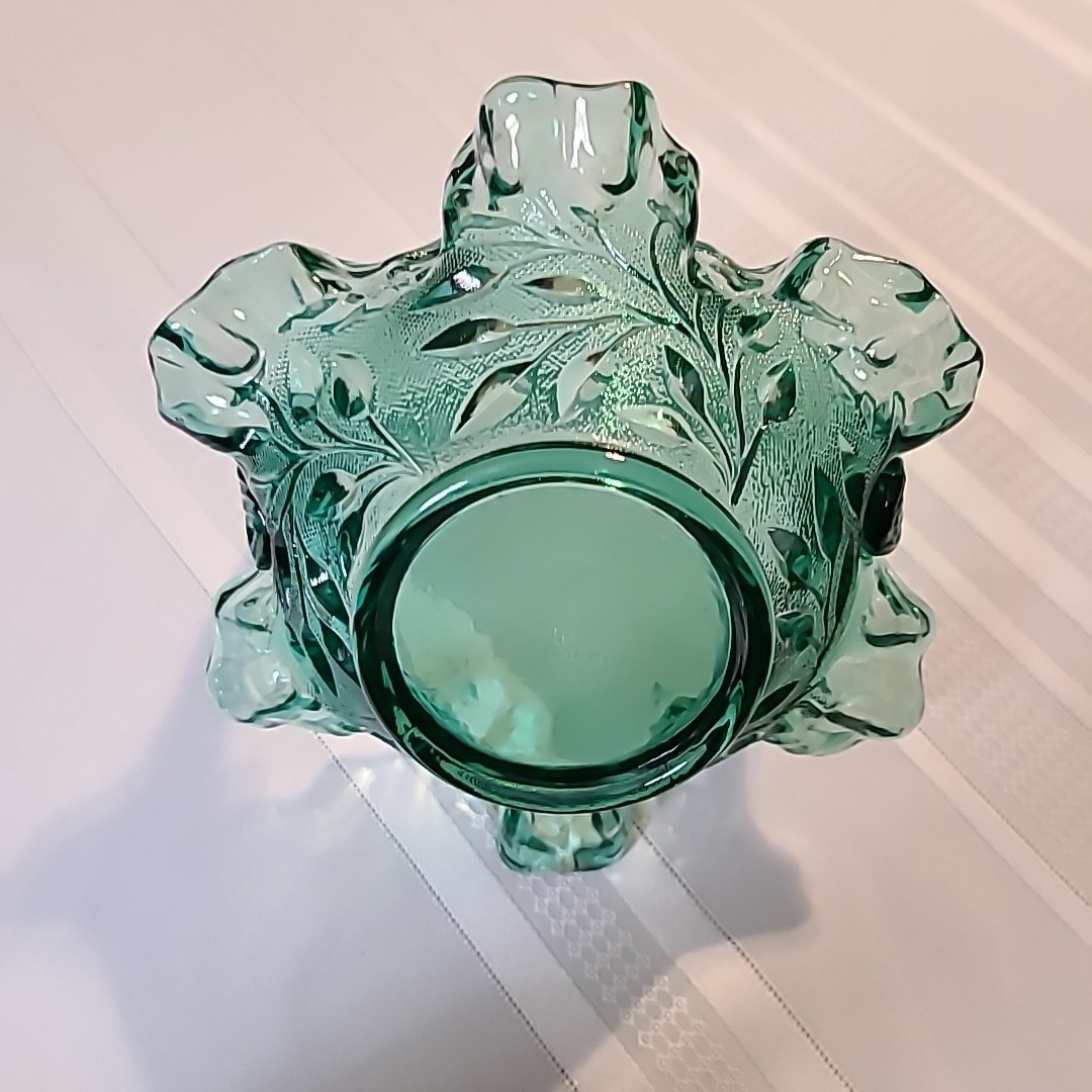 Vintage Fenton Art Glass Green Basket Twisted Handle Candy Dish 7″H & 7″D