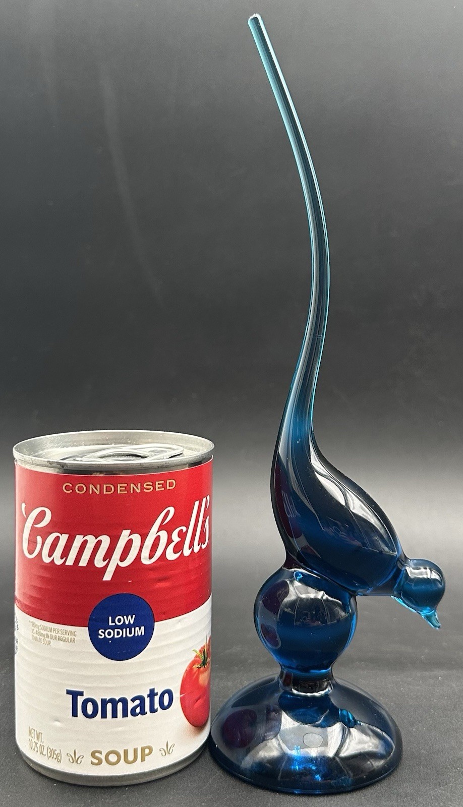 Viking Glass Long Tailed Bird Blue 9 1/2 Inches Tall Mid Century Modern MCM