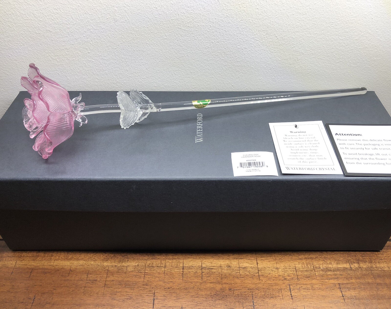 WATERFORD CRYSTAL LAVENDER ROSE 14.5” SCULPTURE Fleurology Collection NIB