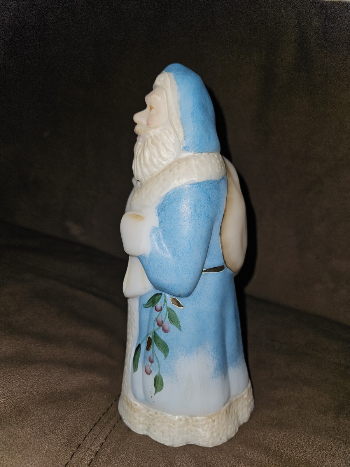 Fenton Art Glass Blue, White Gold Accents Christmas Santa Claus