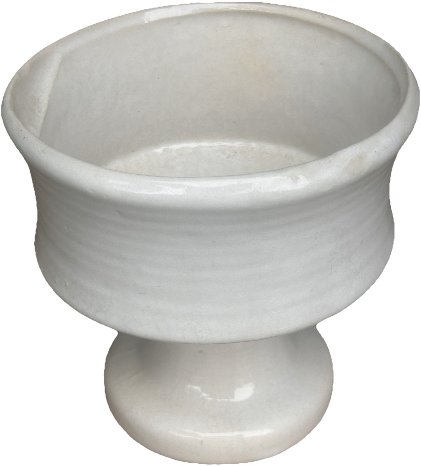 Vintage MCM White Round Pedestal Planter/ Vase Mid Century Pottery 6.5” Tall