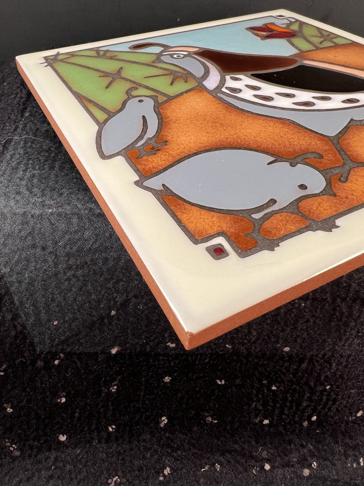Santa Cruz Tile Quail Dessert Trivet Terracotta Ceramic Decor Cactus Plate