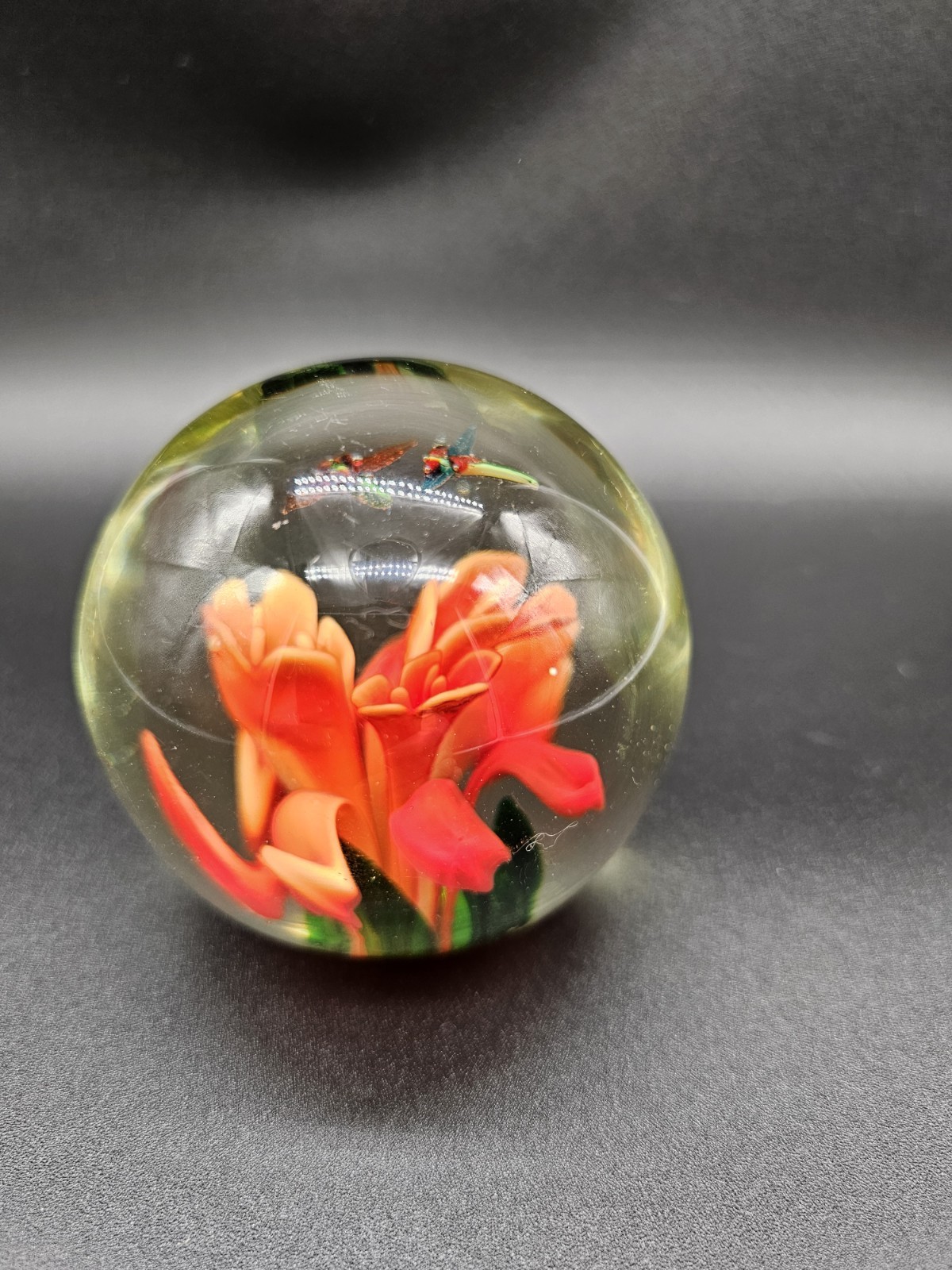 Vintage Silvestri Art Glass Floral Paperweight Red Flower
