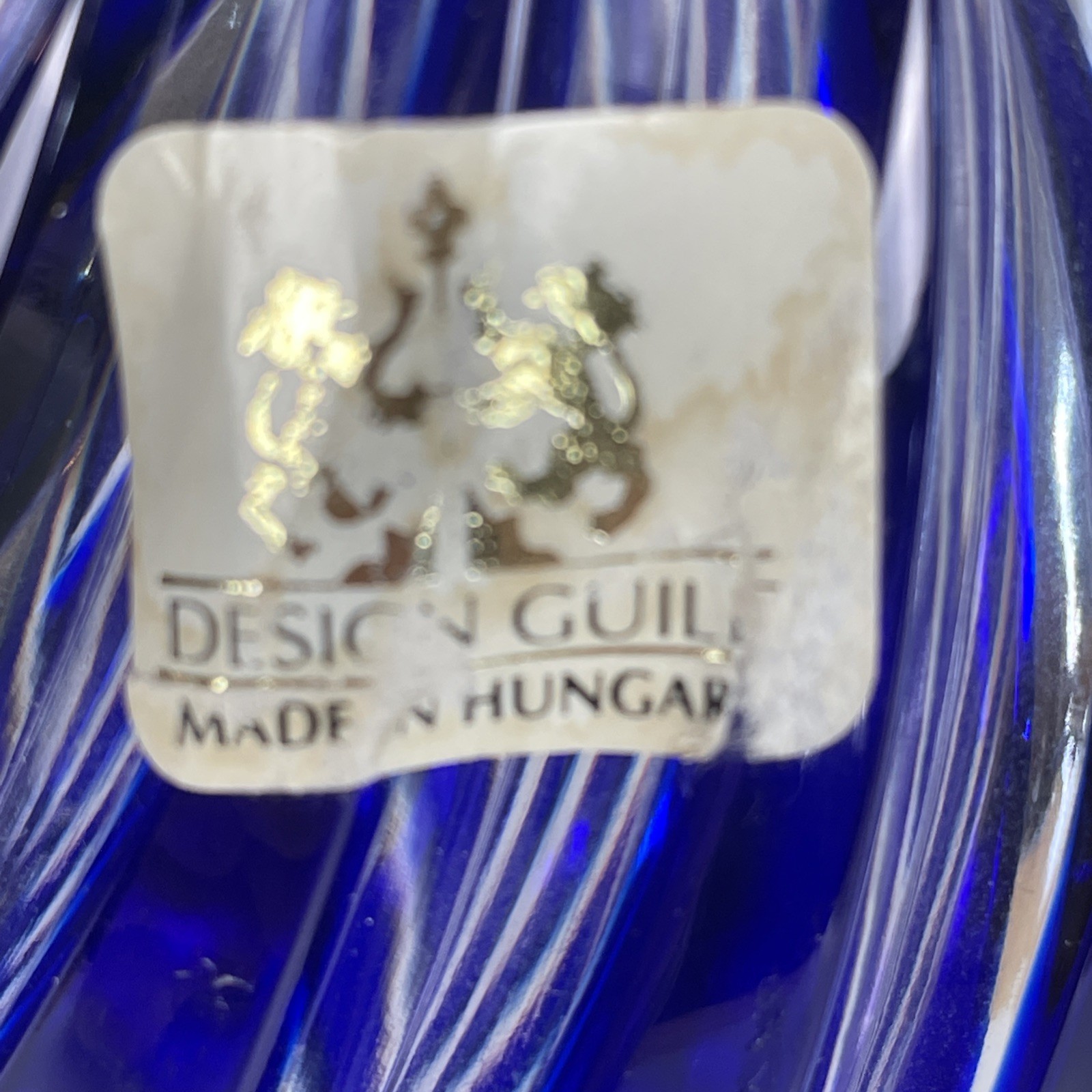 Ajka Crystal Swirl Cut To Clear Cobalt Blue Hollow Egg Paperweight 6” Hungary