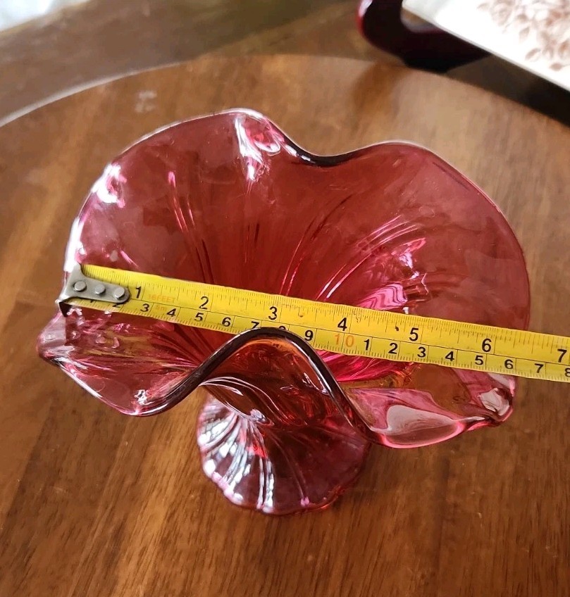 Fenton Red Art Glass Vase Hand Blown Ruffled Pattern 7″ Tall Decorative