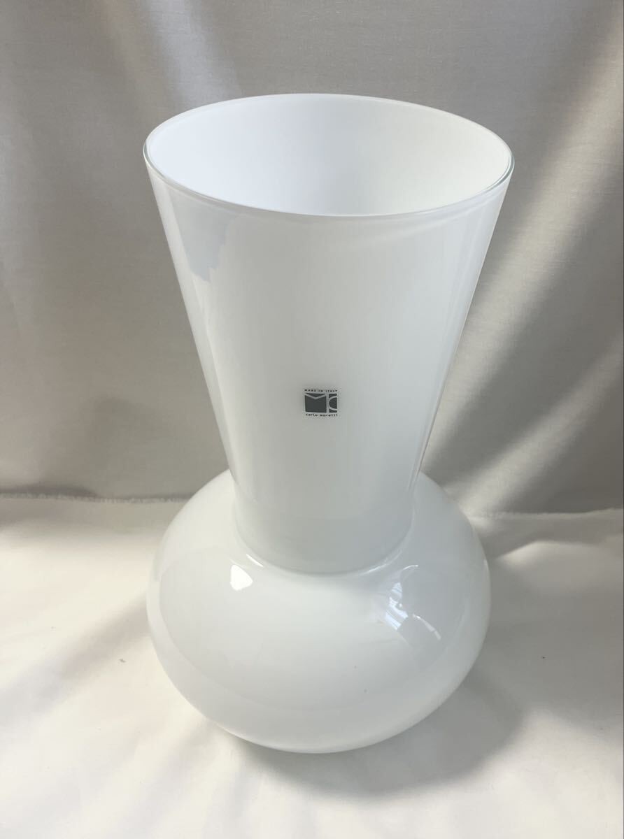 Carlo Moretti Murano Glass 1799R.LA Flower Vase White H12.9″/33cm w/Box