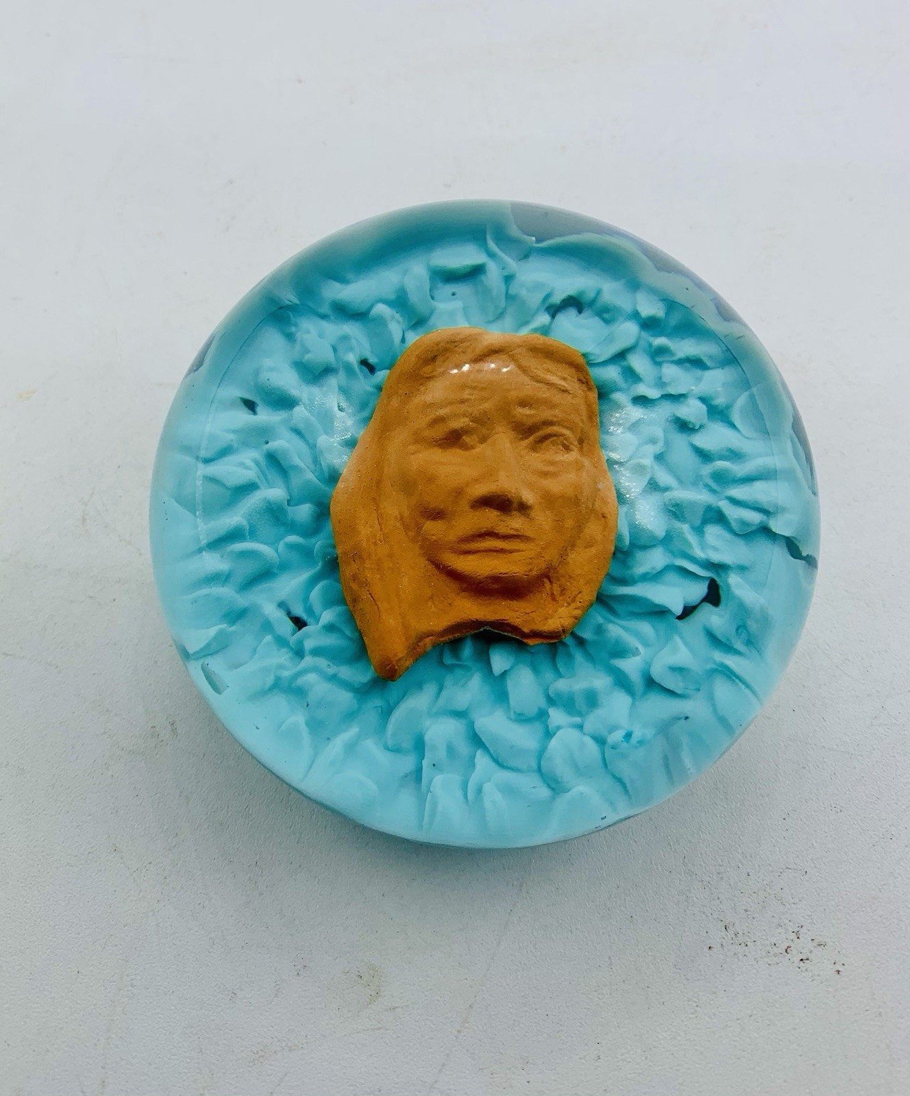 VTG 1972 St. Clair Sulphide Glass Paperweight Native American Ltd Ed