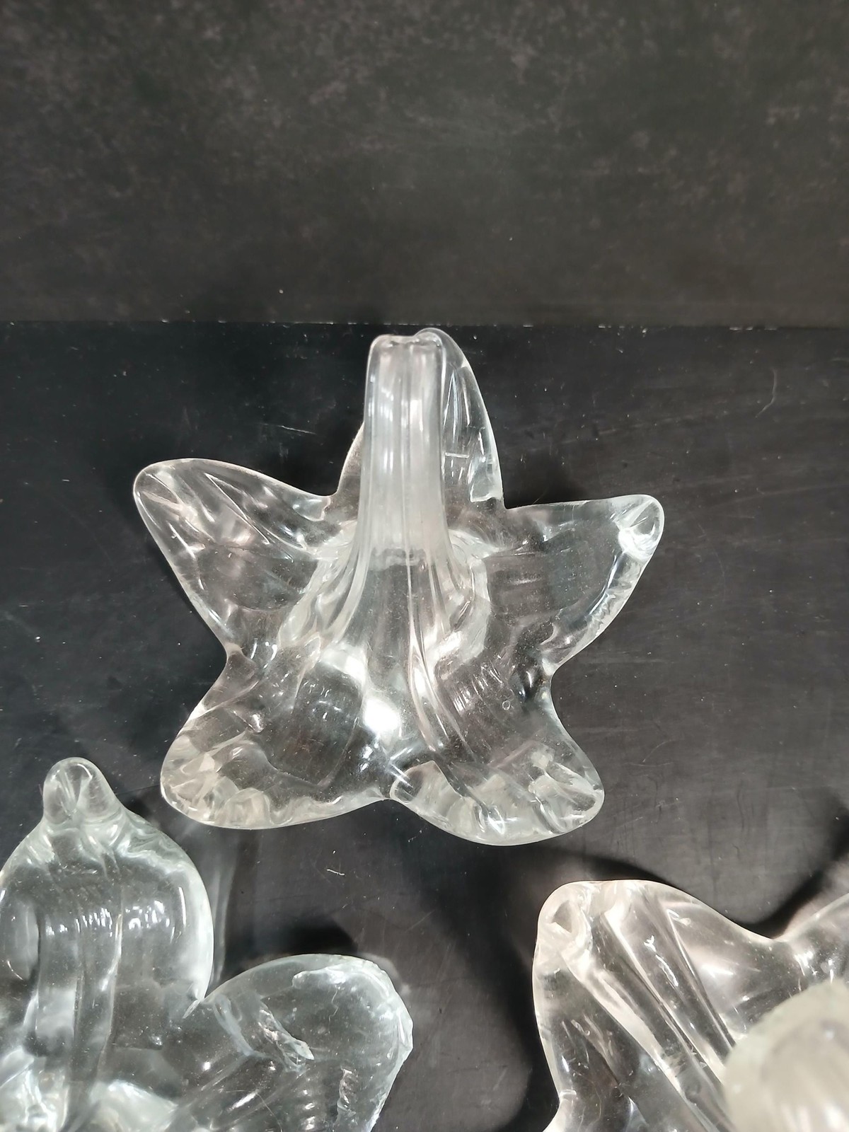 Vintage Clear Glass Flower Figurines Set of 3 Lily Orchid Art Glass Decor