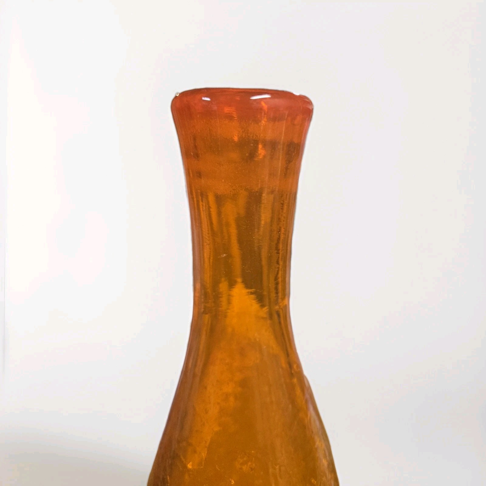 Tall Crackle Glass Vase Tangerine Orange Handmade 16″
