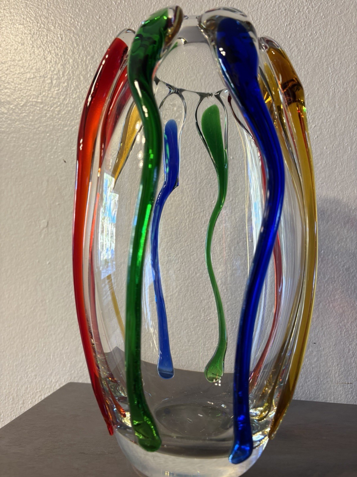 Design Guild Poland Turino Multicolor Hand Blown Heavy Art Glass Vase 11.5