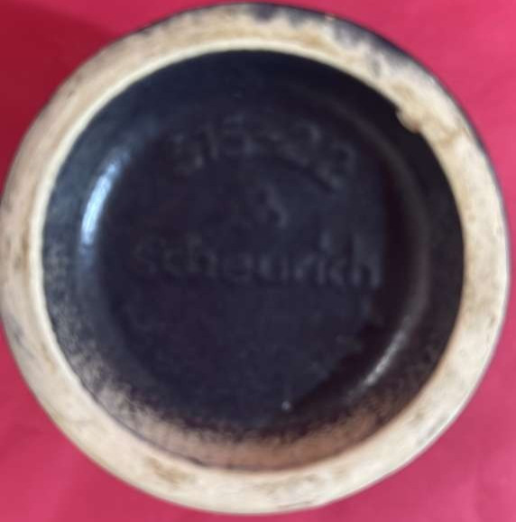 VINTAGE SCHEURICH CERAMIC VASE 515-22 WEST GERMANY~ Black Gold Flowers