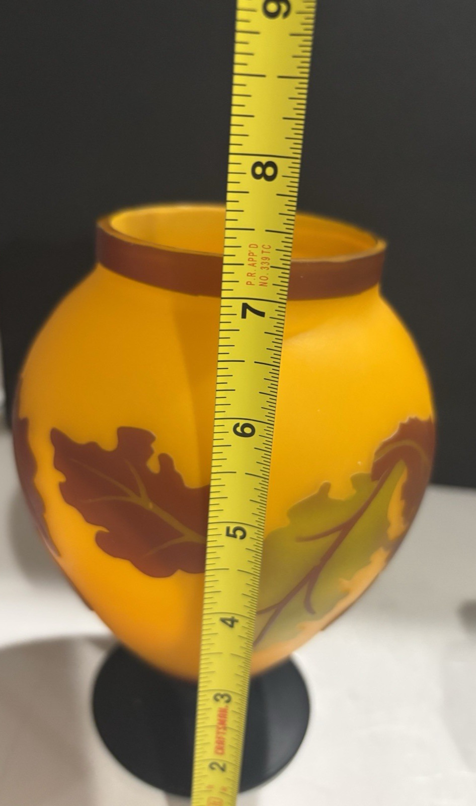 Cameo Art Glass Oak Leaves and Acorns Vase Galle’ Style Orange