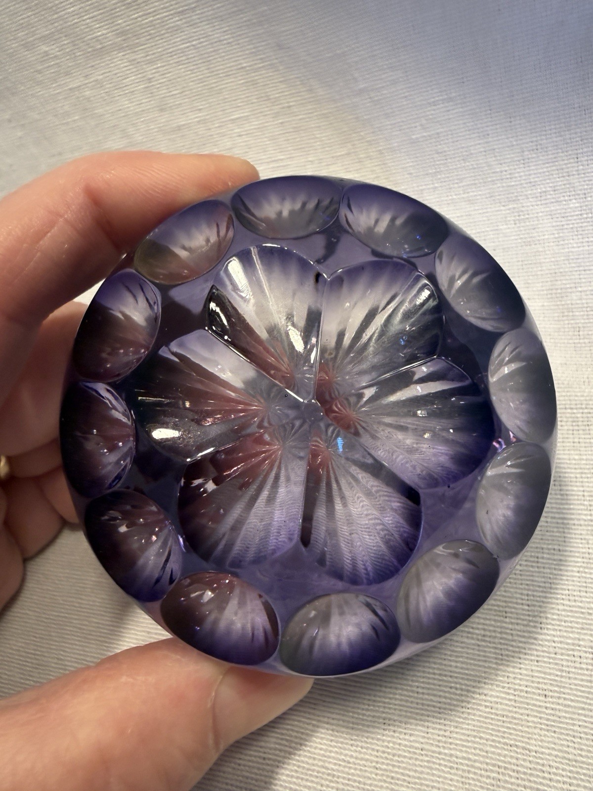 Vintage Webb Corbett Purple Amethyst Cut To Clear Stars Paperweight 2 7/8” x 2”