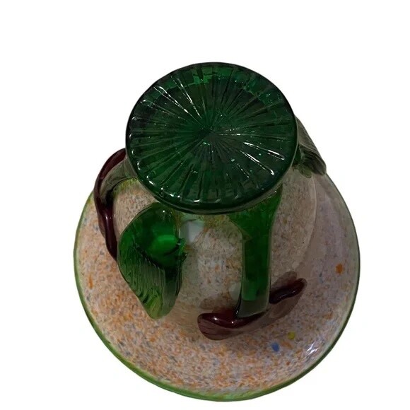 Art Glass Abstract Speckled incased Open Vase Hand Blown with attached Flowers