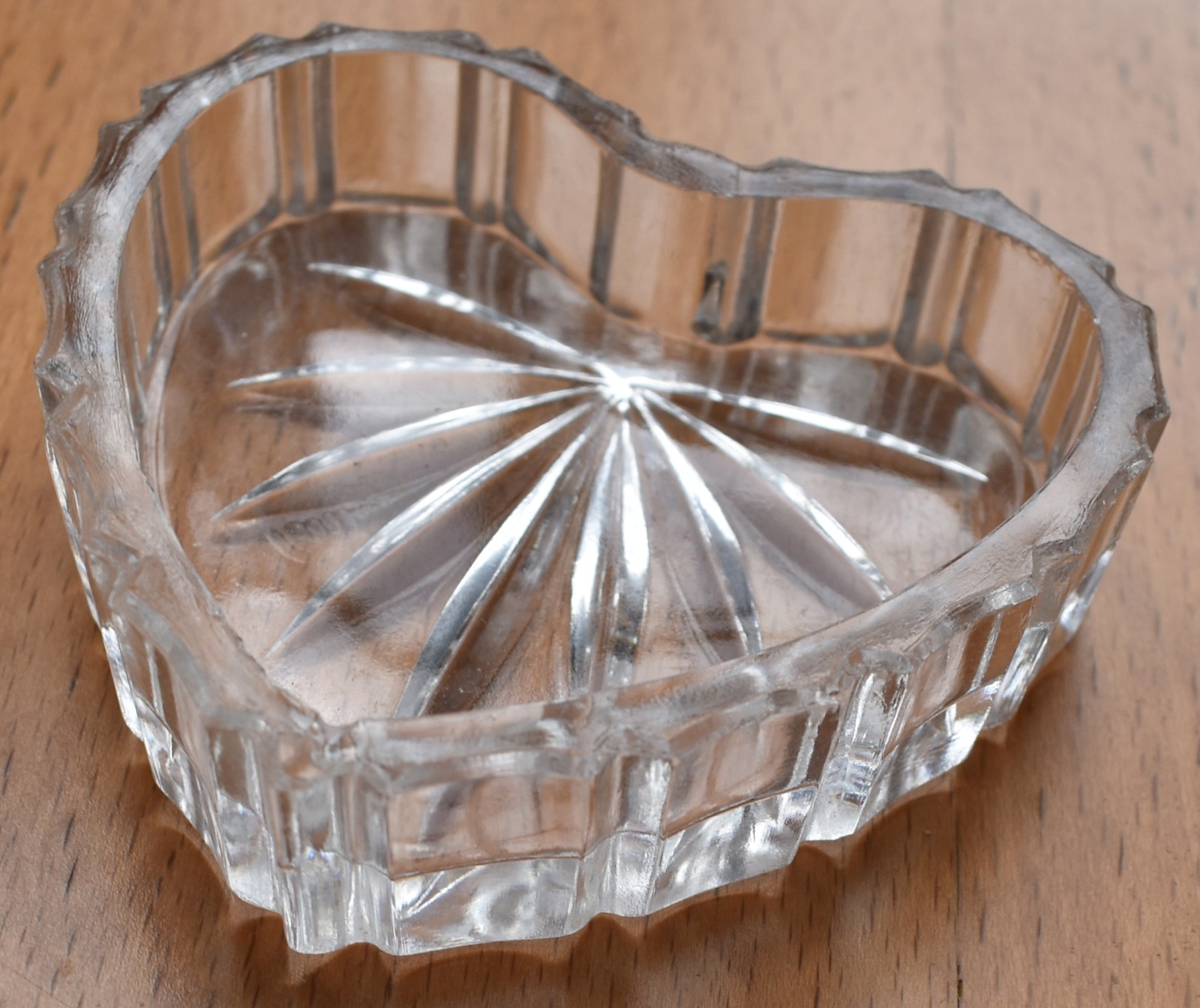 PRICE DROP Vintage Cut Glass Heart Shaped Dish Trinket Jewelry Box w Lid